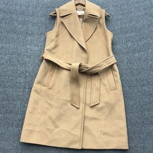 Michael Kors Wool Blend Wrap Vest Coat Camel Brown Belted M Quiet Luxury Minimal